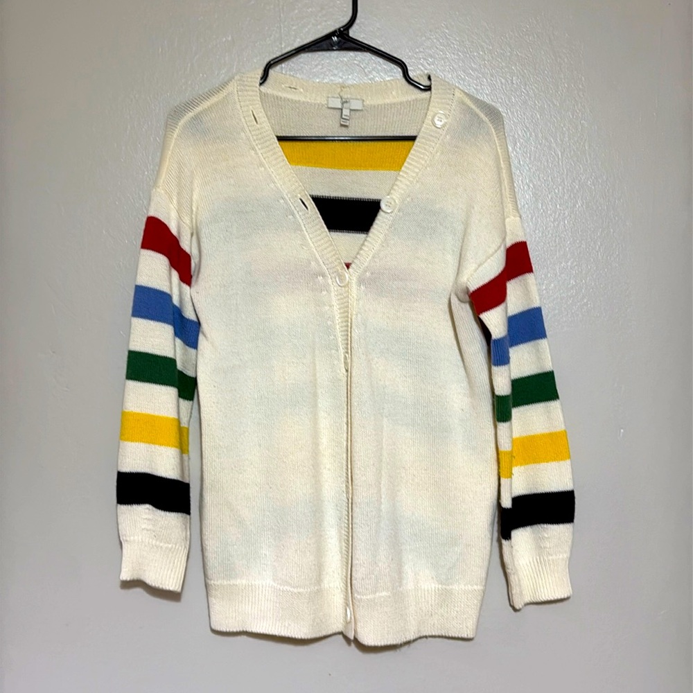 Joie XXS White and Multi Striped Cardigan - fits like S/M